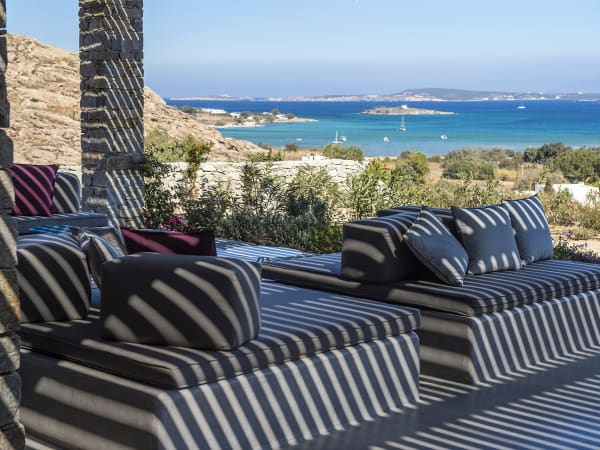 The shady outdoor living area with its glorious sea views.